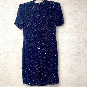 NWT Laurence Kazar Pure Silk Sequin Royal Navy Blue Cocktail Evening Dress SZ M
